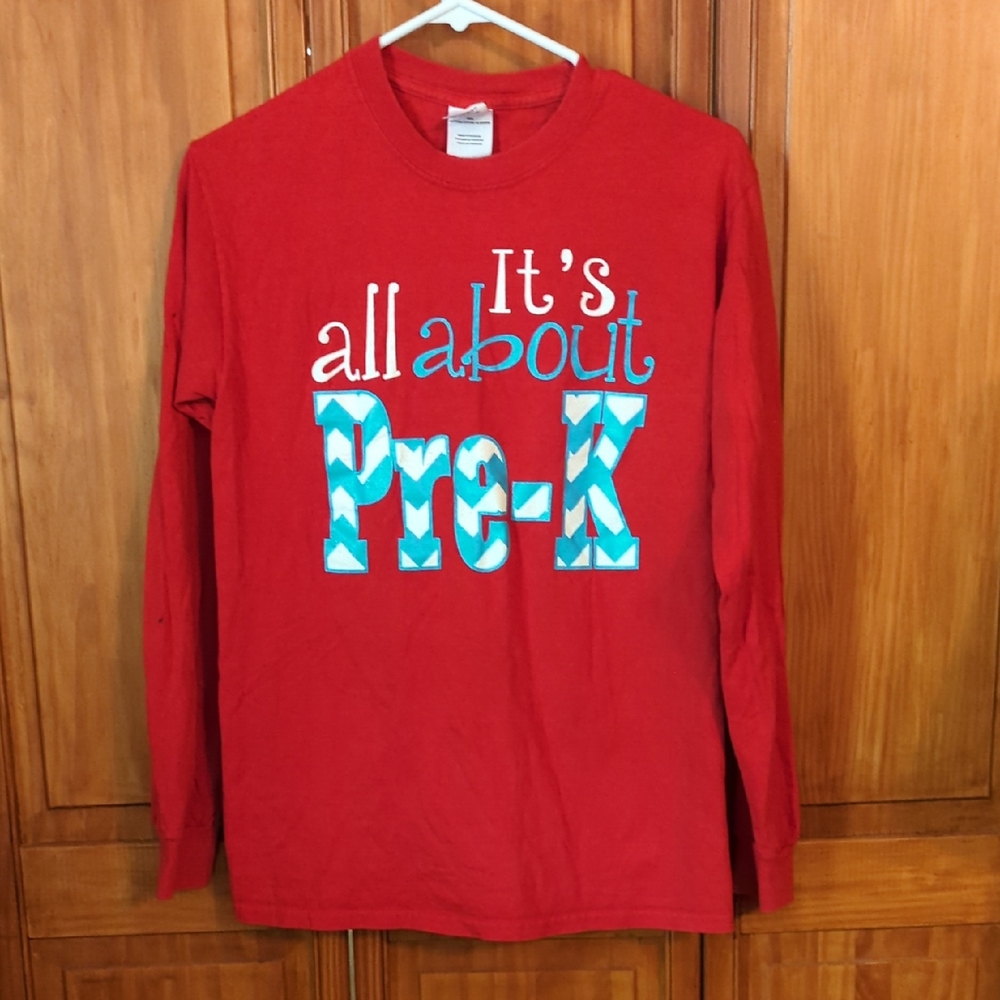 Gildan Red Long Sleeve Tee with Pre-K Design
